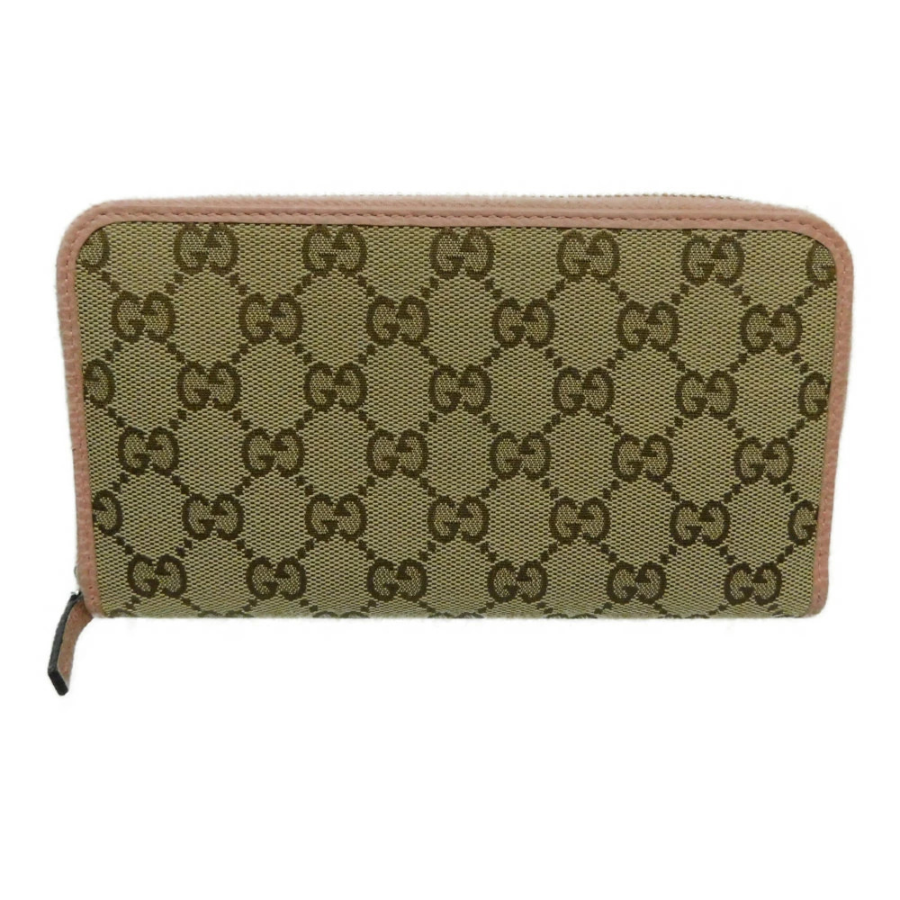 GUCCI Round Zipper Long Wallet GG Canvas Leather Brown Pink